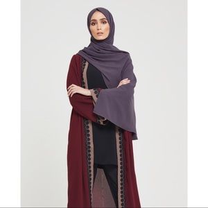 Modest Dark Maroon Belted Long Kimono